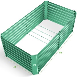 Land Guard 8×4×2 ft Galvanized Raised Garden Bed Kit, Galvanized Planter Raised Garden Boxes Outdoor, Oval Large Metal Raised Garden Beds for Vegetables(Green)…