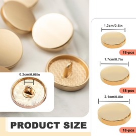 54 Pack Round Metal Buttons, 3 Size Jean Button Replacement, Coat Buttons for Blazer Suits Coat Jacket Uniform (Gold)