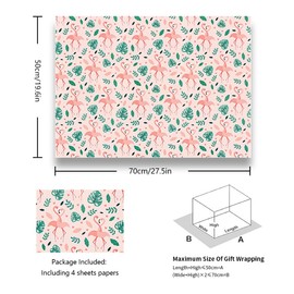 Geluode Flamingo Wrapping Paper, Birthday Gift Wrap Paper, Flamingo with Monstera Hawaii Jungle Tropical Themed Paper, 4 Sheets Folded Flat 20x28 inches Per Sheet