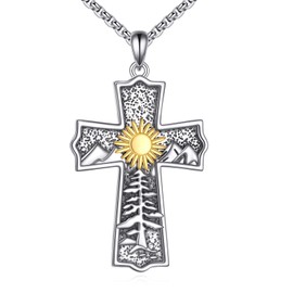 JERELI Mountain Necklace Sterling Silver Mountain Chain Mountain Cross Necklace for Men Women, Sterling Silver, No Gemstone