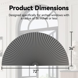 Half Circle Window Shade Arch Window Cellular Blackout Shades Cordless for Half Moon Window Shade no Drill Honeycomb Blackout Blinds Easy to Cut and Install (Dark Grey 36" X 72")