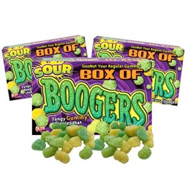Needzo Sour Box of Booger Gummies, Tangy Gummy Candy Boogers Movie Theater Box Shareable Candy, Gag Gift Prank Halloween Treats, Pack of 3