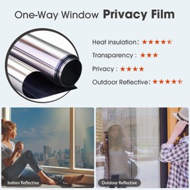 Viseeko Window Tint for Home Window Privacy Film See Out Not in Reflective One Way Window Film UV Sun Heat Blocking Window Film Static Cling for Home Office (Silver, 35.4 x 157 in)