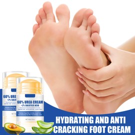 2 Flaschen Urea Fusscreme, Hydrating and Anti-Cracking Urea Creme 60%, Fusscreme Sehr Trockene Füsse Hornhaut mit 2 Paar Fußmaske, Lindert Extreme Trockenheit und Rissbildung Der Füße