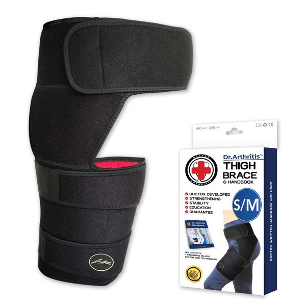 Doctor Developed Hip Support Brace - Piriformis Syndrome, Sciatica Pain Relief Products - Thigh Compression Sleeve, Hamstring Support - Hip Support For Women & Men W/ Doctor Handbook (S/M, Black)