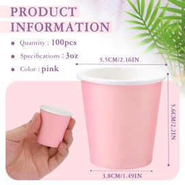 Giwrmu 100 Pack 3 oz Paper Cups, 3 oz Disposable Bathroom Cups, Mouthwash Paper Cups for mouthwash, Snack Cups, Espresso (Pink)