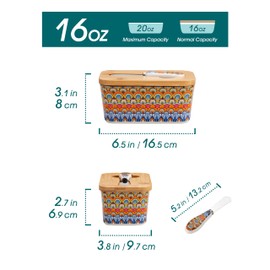 vancasso SIMI Butter Dish with Lid, 6.5" Large Butter Dish for Countertop, Bohemian Ceramic Butter Keeper Container with Knife and Bamboo Lid, Butter Holder for Counter, Regal Bloom