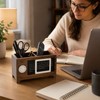 Wooden Desk Organizer with Calendar for Pens & Remotes -