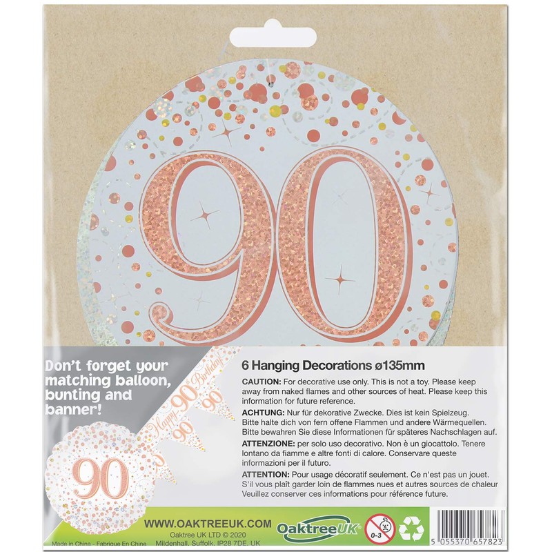 OakTree Sparkling Fizz Hanging Swirls 90th White & Rose Gold