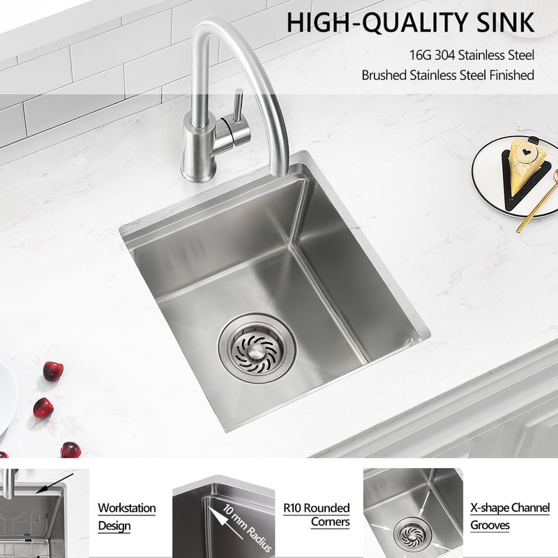 13 Stainless Undermount Bar Sink, 13 x 15 Inch Under
