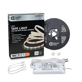 Commercial Electric 16 ft. LED AC Dimmable White Tape Light Kit Under Cabinet Light, C421511