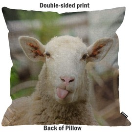HGOD DESIGNS Cushion Cover Sheep Funny Sheep Portrait Of Sheep Showing Tongue Throw Pillow Cover Home Decorative for Men/Women living room Bedroom Sofa Chair 18X18 Inch Pillowcase