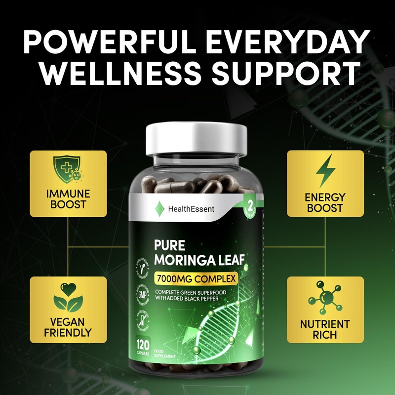 Moringa Capsules 7000mg Complex, High Strength Complete Green Superfood with