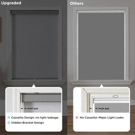 Joydeco 100% Blackout Roller Shades Cordless Blinds for Windows, Free-Stop Shades, UV Protection, Natural Woven Blinds for Home and Office, Light-Proof Aluminum Cover (34.5" W x 75" H, Gray)