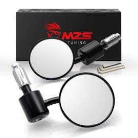 MZS Round Bar End Mirrors 7/8 Motorcycle Rear View Mirror Hollow Classic CNC Black Compatible with Street Sport Naked Road Bike Cruisers Touring Scooter