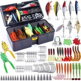 PLUSINNO Fishing Lures Baits Tackle Including Crankbaits, Spinnerbaits, Plastic Worms, Jigs, Topwater Lures, Tackle Box and More Fishing Gear Lures Kit Set, 210Pcs Fishing Lure Tackle
