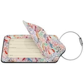 Set of 2 Creative Passport Stamp Luggage Tags Colorful Visa Stamps Leather Suitcase Tags with Stainless Steel Loop and Privacy Cover for Women Men Travel Luggage Accessories