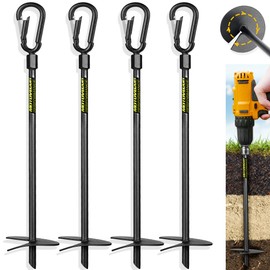 18” Heavy Duty Ground Anchors(1000lbs),Screw in Swing Set Anchors Forged from Tungsten Steel, Detachable Carabiner Design, High Wind Trampoline Stakes for Tents, Trees, Canopies, Gazebos-4 PCS