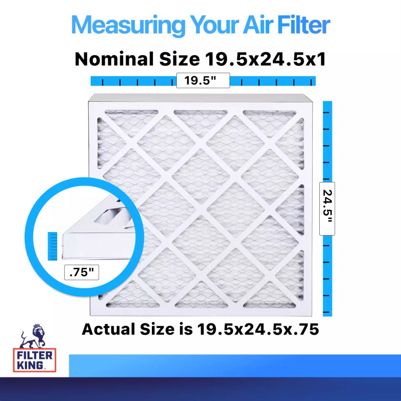 Filter King 19.5x24.5x1 Air Filter 4-PACK MERV 8 Actual Size