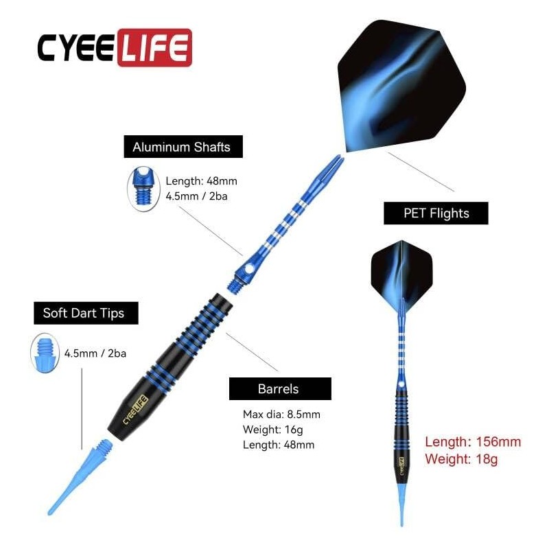 CyeeLife Darts with Plastic Tip, 12 Pieces Soft Darts Set