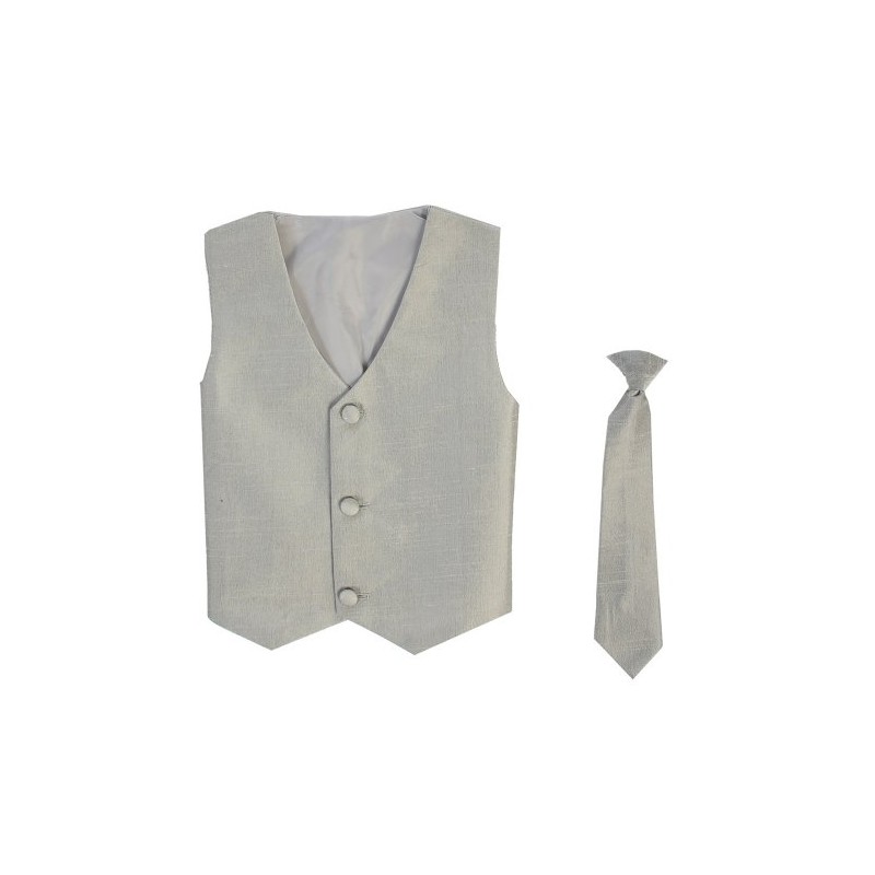 Vest and Clip On Boy Necktie set - SILVER -