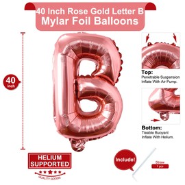 Lovoir 40" Large Letter B Mylar Foil Balloons Large Size Mylar Foil Balloons for Birthday Party Celebrations Alphabet Decorations Rose Gold B