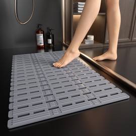 XIYUNTE Rubber Bath Mat for Tub Non Slip Bath Tub Shower Mat, 27 x 16 inches Safety Non Slip Bath Mat for Elderly, Anti Slip Shower Mat with Suction Cups and Drain Holes, Easy to Cut, Ink Gray