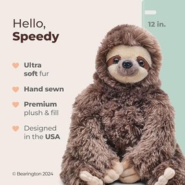 Bearington Speedy Plush Three Toed Sloth Stuffed Animal, 12 inches