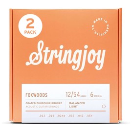 Stringjoy Balanced Light Foxwoods Coated Phosphor Bronze Acoustic Guitar Strings 12-54, FW1254, Long-Lasting Tone and Sound Quality, Acoustic 6 String Set, 2-Pack