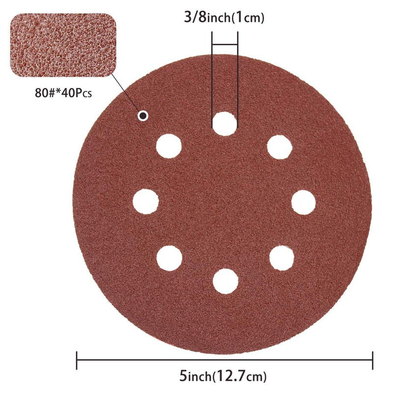 LESNIC 80 Grit Sanding Discs 50 pcs, 125mm Sanding Sheets
