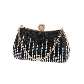 Dreubea Womens Fashion Rhinestone Evening Handbag with Chain Shiny Tote Clutch Bag, Black