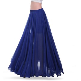 ROYAL SMEELA Chiffon Belly Dance Skirt for Women Belly Dancing Costume Outfit Tribal Maxi Full Skirts Solid Color Skirt Voile Dark Blue