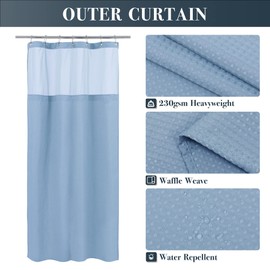 N&Y HOME Stall Waffle Weave Shower Curtain with Snap-in Fabric Liner & Hooks Set - 36" x 72" Small Shower Stall Size, Hotel Style & Mesh Top Window, Machine Washable - 36x72, Blue