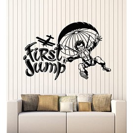 Vinyl Wall Decal First Jump Parachute Extreme Sport Skydiving Stickers Mural Large Decor (g6193) Black