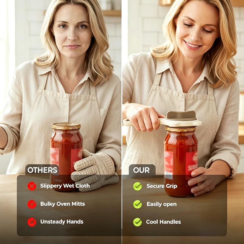 Adjustable Jar Opener with 3-Claw Grip and Bottle Opener