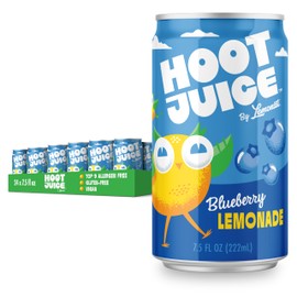Hoot Juice Lemonade By Lemonati, No Artificial Sweeteners or Flavors, Gluten-Free, Kosher, Non-GMO, Vegan, 7.5 Fl Oz Mini-Cans, Pack of 24, Blueberry