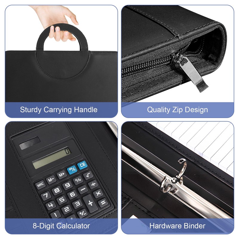 Colexy A4 Writing Case, Leather Conference Folder with Calculator, Waterproof