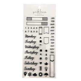 Park Lane Paperie 53 Clear Stamp Set - Months Days Flag Pennant Bullet Journaling