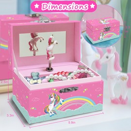 JOEKIKIMD Musical Unicorn Jewelry Box for Girls - Handcrafted Gift for Little Girls Age 4-6, Kids Jewelry Box with Spinning Unicorn Birthday Easter Christmas, 5.5 x 3.5x 3.5 in