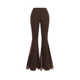 GORGLITTER Women's Flare Bell Bottom Pants Mesh Ruffle High Waisted Goth Flared Leggings Coffee Brown Large