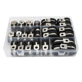 Funriche Hose Clamps 52 Pcs Hose Bands 304 Stainless Steel Heavy Duty Rubber Saddle Bands 6/8/10/13/16/19mm with Case Black