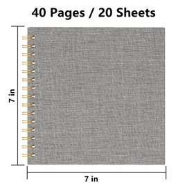 Hiwhy 7x7 Inch Scrapbook DIY Photo Album Linen Cover Hardcover White Pages 20 Sheets Small Scrap Memory Book Grey