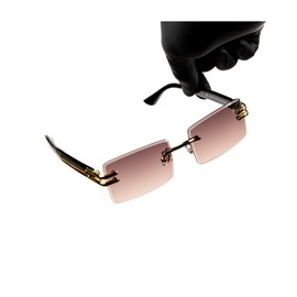 Street Knitted Men Women Stylish Square Rimless Gold Frame Stylish Burgundy Gradient Tinted Shades 90s Rectangle Cool Frameless Retro Trendy Hip Hop Old School Unisex Sunglasses