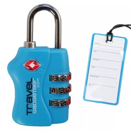 Travel Gadgeteer TSA Luggage Lock + Matching TAG | BRIGHT COLORS Easily Identify Your Luggage - Teal