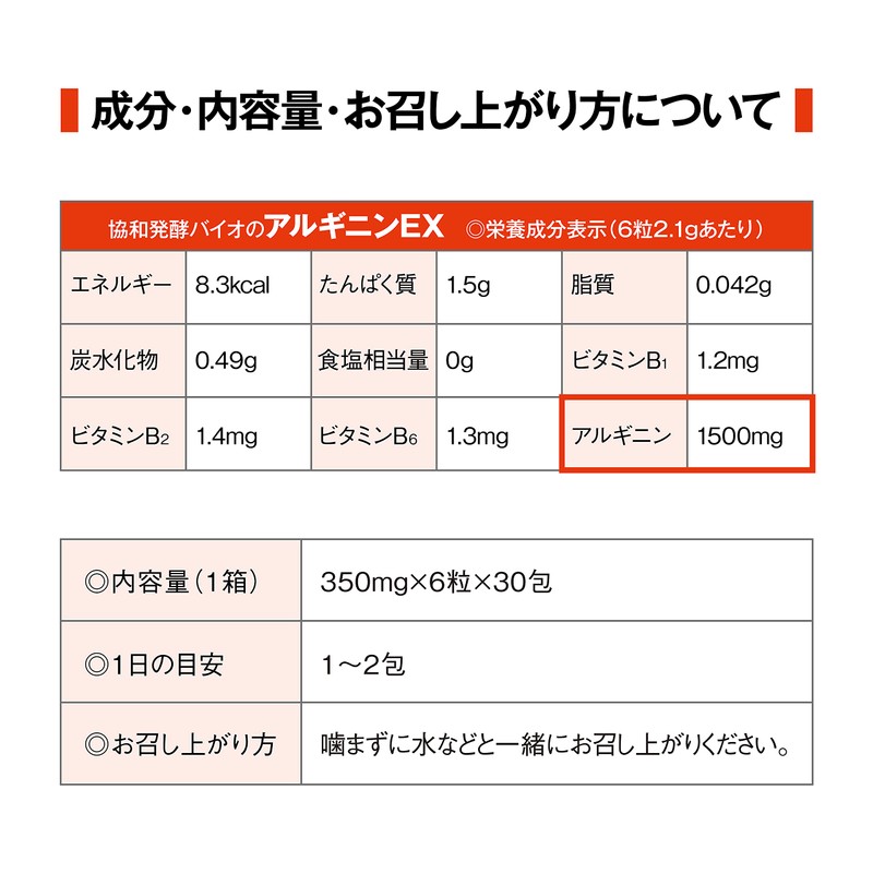 協和発酵バイオ アルギニンEX 350mg×6粒×30袋 (1日目安 / 1～2袋) (サプリメント/サプリ/アルギニン/アミノ酸/ビタミンB群/クエン酸)