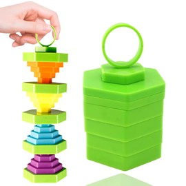 Magic folding blocks fidget toys - Transformable and spining - Stress Anxiety relief toy for ADHD Autism special needs- Finger toy extend retract up down - Gift for Adults & Kids! (Green Hexagon)