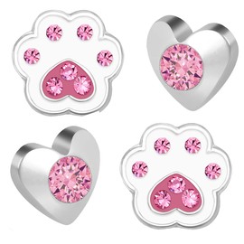 Children's Girls' Stud Earrings 925 Sterling Silver Stainless Steel Heart Paw, Sterling Silver Stainless Steel Silver, Cubic Zirconia