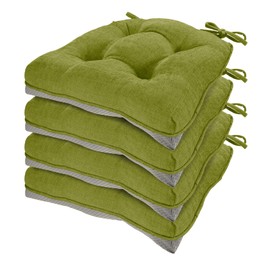 HARBOREST Chair Cushions for Dining Chairs Set of 4 - Chenille Tufted Kitchen Chair Cushions with Ties and Non-Slip Bottom, Memory Foam Chair Pads for Dining Chairs, 17" x 17", Green