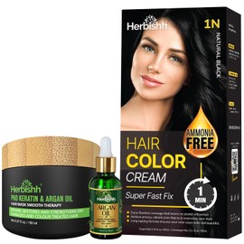 Black Rapid Infusion Hair Color Cream, Permanent Hair Dye in One Minute with Comb Applicator, Argan Hair Oil 1FL Oz and Argan Oil Deep Conditioning Hair Mask 5.07 FL OZ Combo Pack