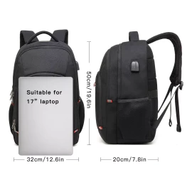 Wowomart XW0100 Mochila para portátil 17 pulgadas Mochila escolar impermeable antirrobo 40L Negro